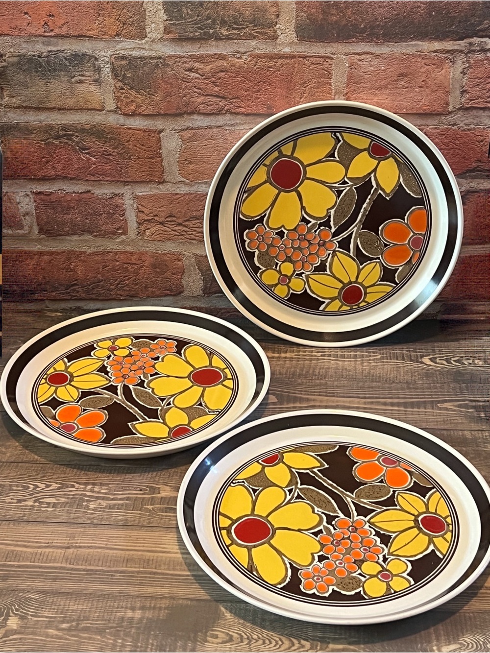 Vintage Mikasa Studio Kraft Esperanza 7919 Retro Dinner Plates Set of 3 Japan 70